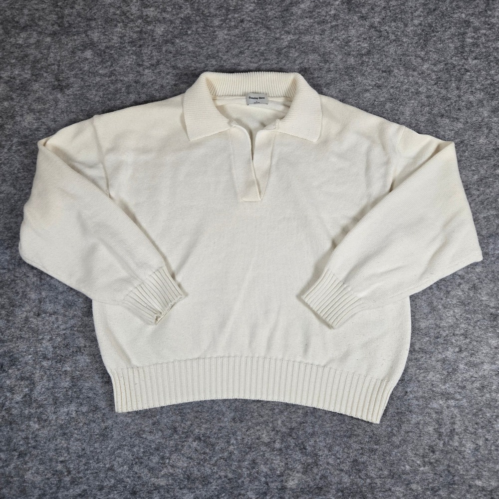 Sunday Best Womens Ivory Organic Cotton Cashmere Polo Collar Sweater L